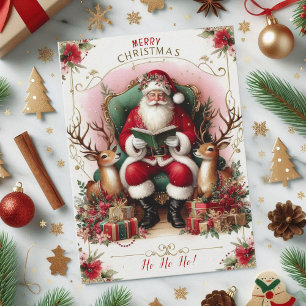 Merry Christmas Quote Santa Reading to Reindeers  Holiday Card
