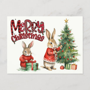 Merry Christmas Rabbits Postcard