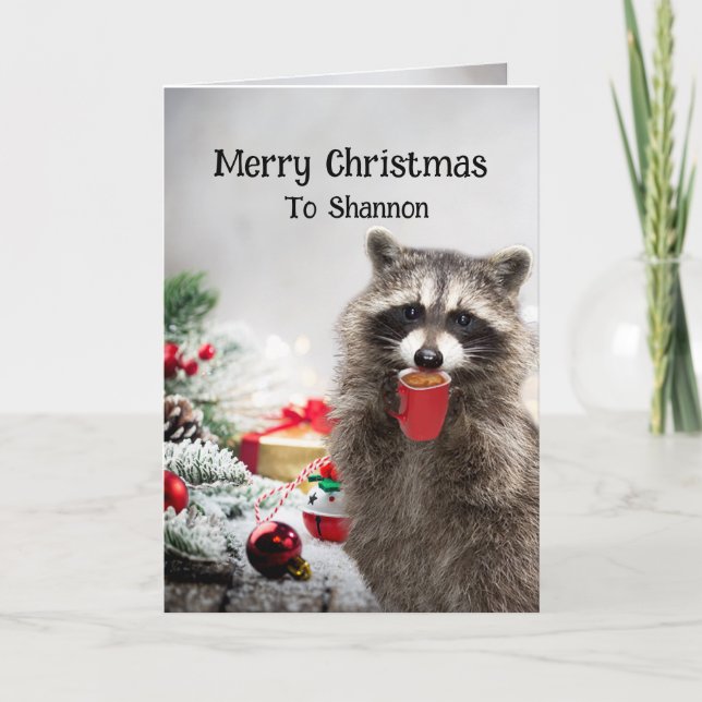 Merry Christmas Raccoons Custom Name Humour Card (Front)