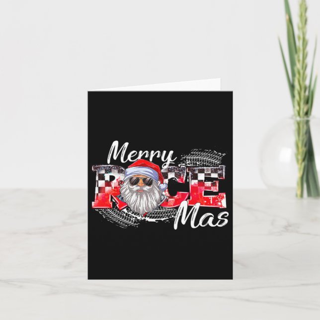Merry Christmas Race Car Xmas Racing Santa Claus P Card (Front)