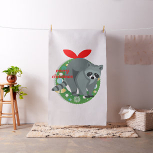 merry christmas racoon fabric