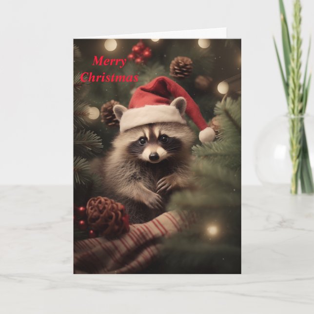 Merry Christmas Racoon Holiday Card (Front)