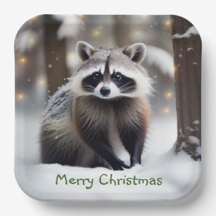 Merry Christmas Racoon Paper Plate