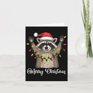 Merry Christmas Racoon Santa Hat Xmas Light Pjs M Card