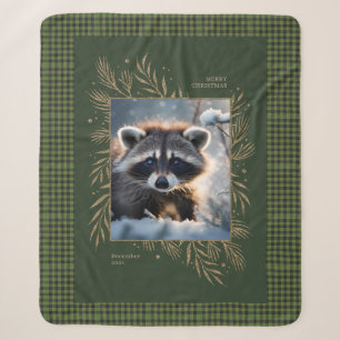 Merry Christmas Racoon Sherpa Blanket