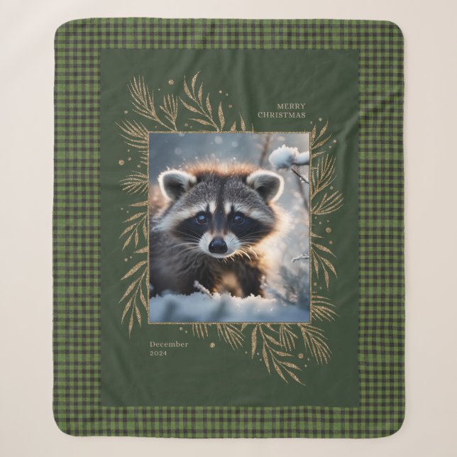 Merry Christmas Racoon Sherpa Blanket (Front)