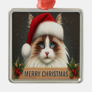 Merry Christmas Ragdoll Cat, Xmas Santa Ragdoll Metal Tree Decoration