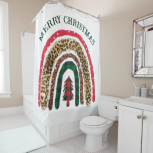 Merry Christmas Rainbow Cheetah Print Shower Curtain