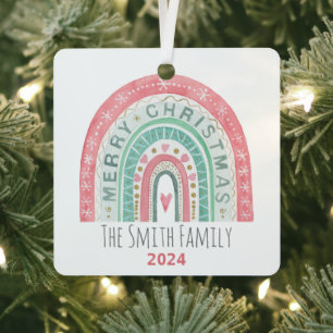 Merry Christmas Rainbow Family Photo watercolors Metal Tree Decoration