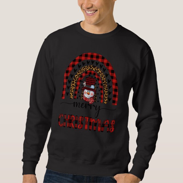 Merry Christmas Rainbow Leopard Buffalo Plaid Snow Sweatshirt (Front)