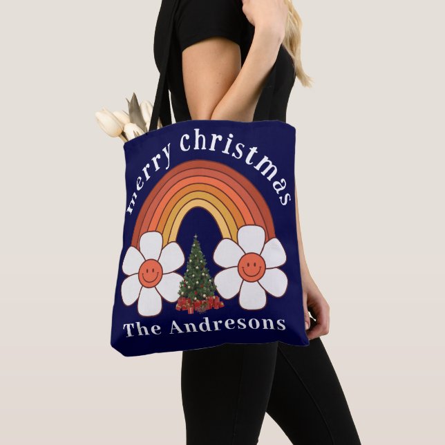 Merry Christmas Rainbow Personalised Large Tote Bag (Close Up)