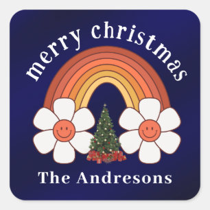 Merry Christmas Rainbow Personalised Square Sticker