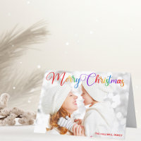 Merry Christmas Rainbow Script Family Photo Folded