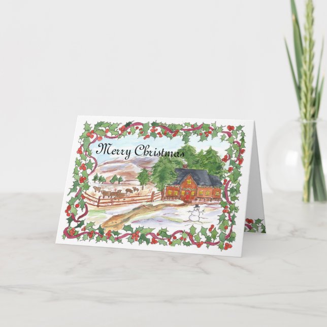 Merry Christmas Ranch Farmhouse Victorian Holiday Card (Front)