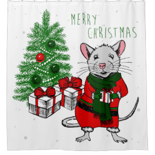 merry christmas rat shower curtain
