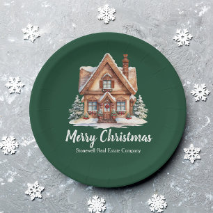 Merry Christmas Real Estate Company Green Party Paper Plate