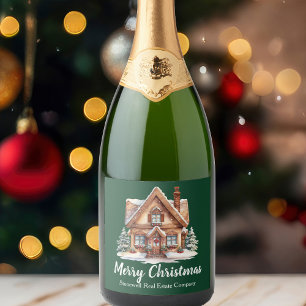 Merry Christmas Real Estate Company Green Party Sparkling Wine Label
