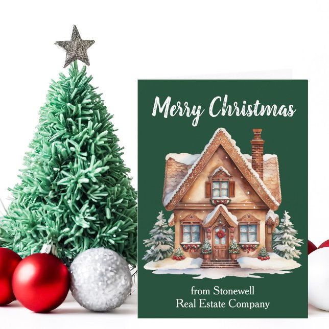 Merry Christmas Real Estate Company Home Green Holiday Card (Creator Uploaded)