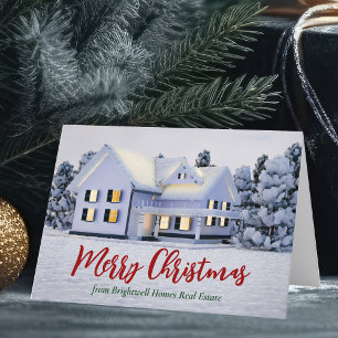 Merry Christmas Real Estate Company Winter House Holiday Card