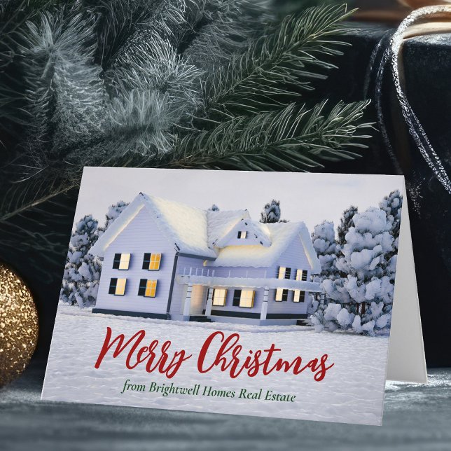 Merry Christmas Real Estate Company Winter House Holiday Card (Creator Uploaded)