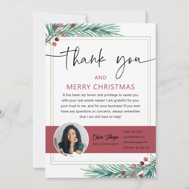 Merry Christmas Real Estate Photo Thank you Card (Front)