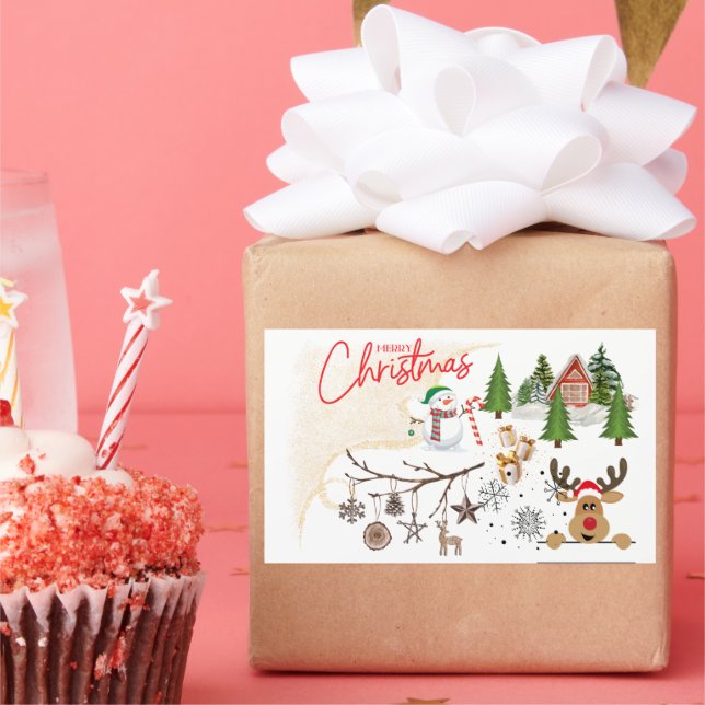 Merry Christmas Rectangular Sticker (Party)