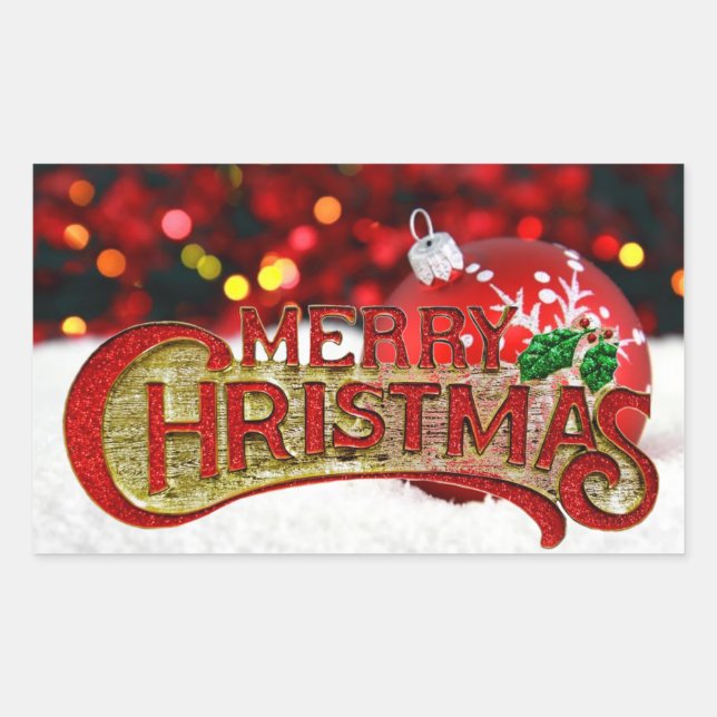 Merry Christmas Rectangular Sticker (Front)