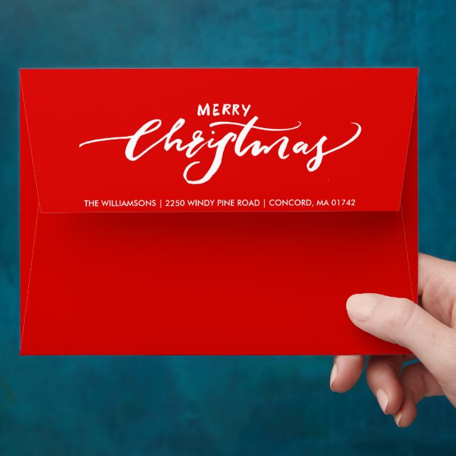 Merry Christmas Red 5X7 Custom Return Address Envelope (Hand)