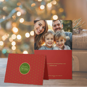 Merry Christmas Red Add Photo Folded Holiday Card