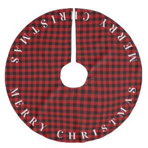 Merry Christmas Red and Black Buffalo Plaid   Brushed Polyester Tree Skirt