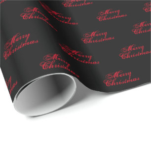 Merry Christmas red and black script calligraphy Wrapping Paper