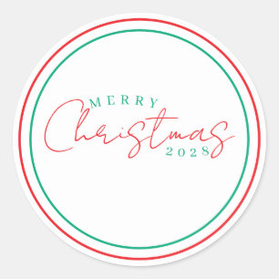 Merry Christmas Red and Green Custom Year Classic Round Sticker