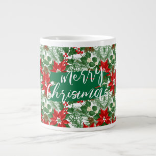 Merry Christmas, Red and Green Flora Pattern, Large Coffee Mug