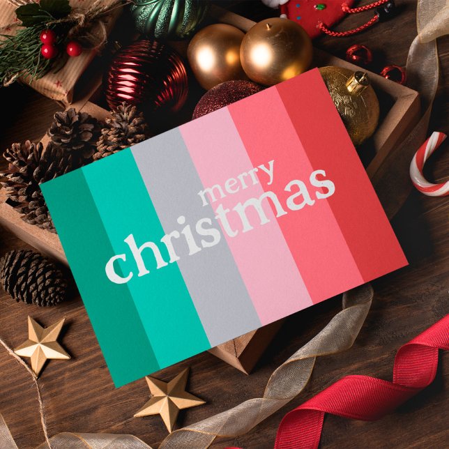 Merry Christmas red and green Holiday Postcard (merry christmas minimalistic card.)