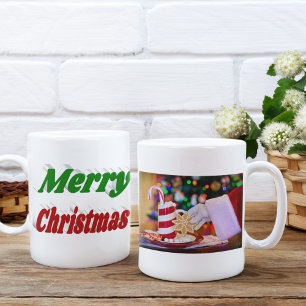 Merry Christmas red and green photo typography Coffee Mug