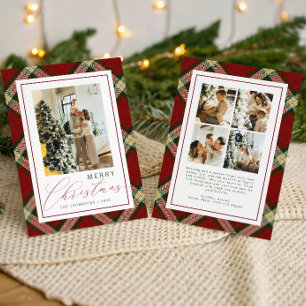 Merry Christmas Red and Green Plaid Family Photo Holiday Card