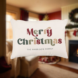 Merry Christmas Red and Green Retro Decorative Cushion