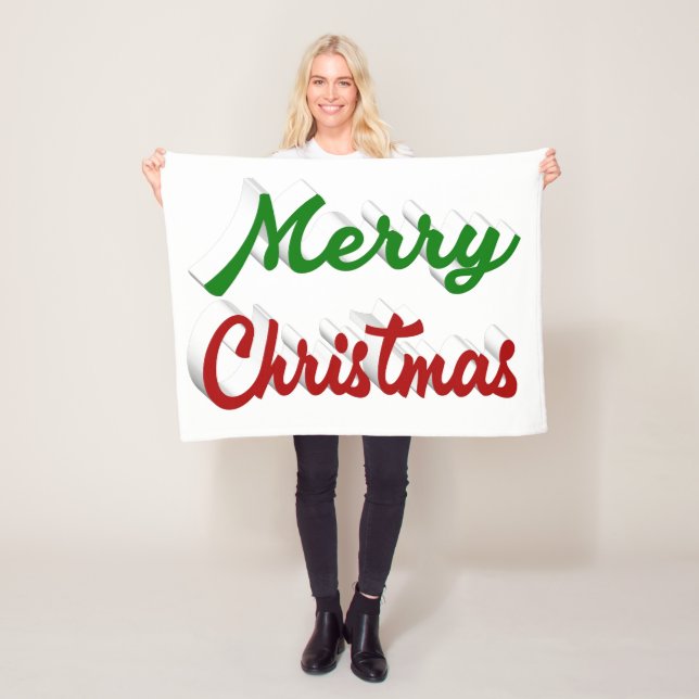 Merry Christmas red and green script Fleece Blanket (In Situ)