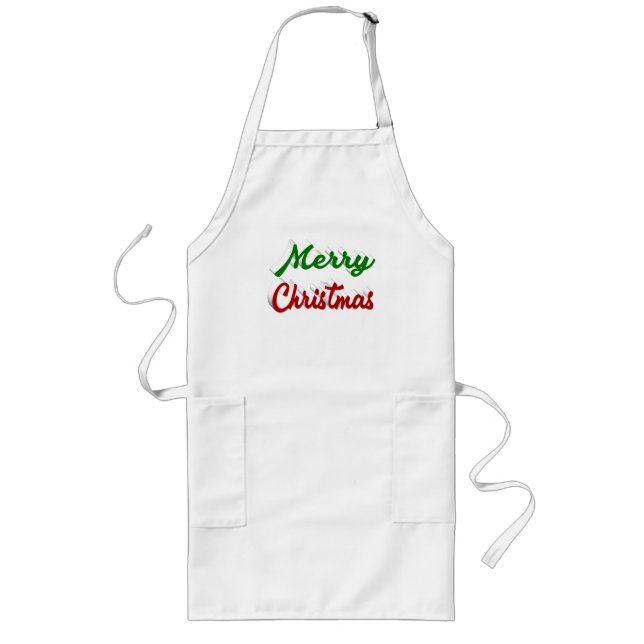 Merry Christmas red and green script Long Apron (Front)