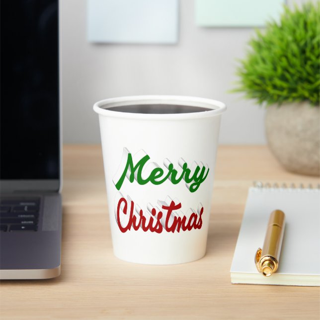 Merry Christmas red and green script  Paper Cups (Insitu)