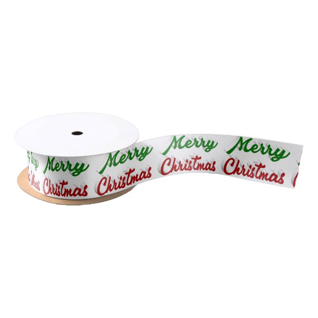 Merry Christmas red and green script Satin Ribbon (Spool)
