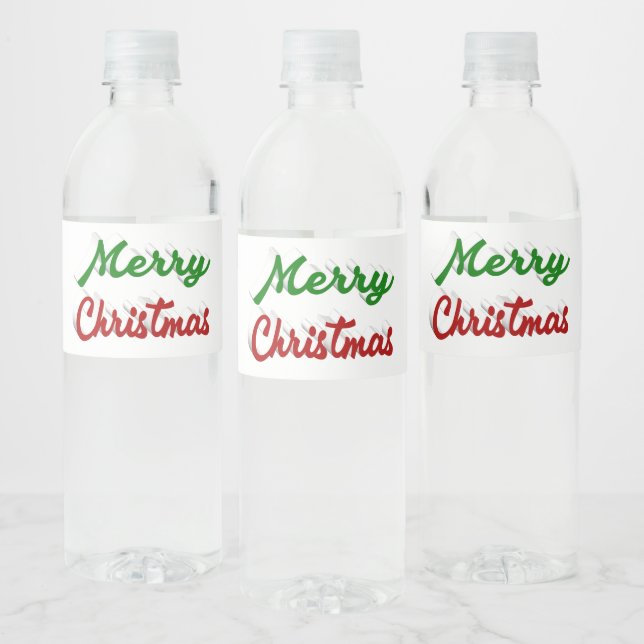 Merry Christmas red and green script Water Bottle Label (Bottles)