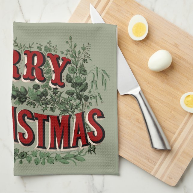 Merry Christmas Red and Green Tea Towel (Quarter Fold)