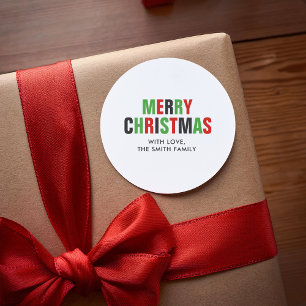 "Merry Christmas" Red and Green Typography Classic Round Sticker