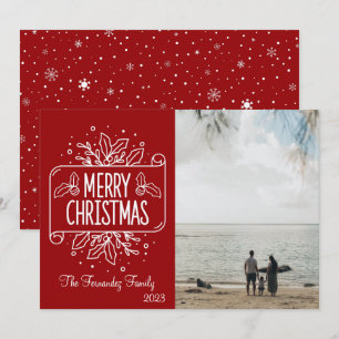 Merry Christmas Red and Snowflakes Photo  Holiday Card