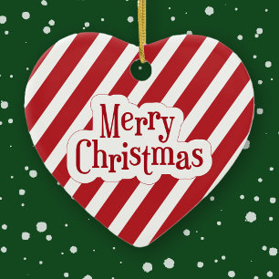 Merry Christmas Red And White Candy Cane Family Ceramic Tree Decoration