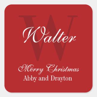 Merry Christmas Red And White Custom Monogram Square Sticker