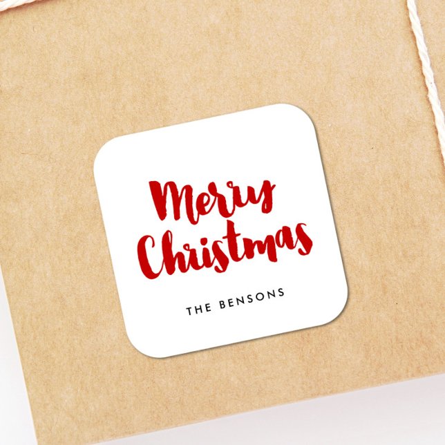Merry Christmas red and white modern typography Square Sticker (Creator Uploaded)
