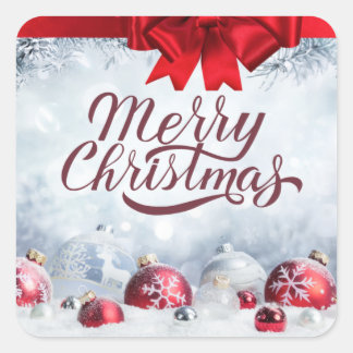 Merry Christmas Red and White Ornaments Square Sticker