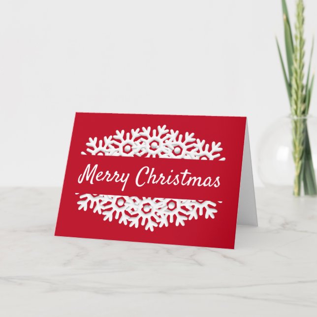 Merry Christmas red and white snowflake Holiday Card (Front)